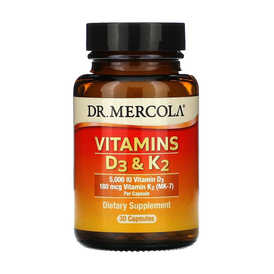 Вітаміни Д3 та K2 Dr. Mercola Vitamins D3 &amp; K2, 180 мкг, 30 капсул